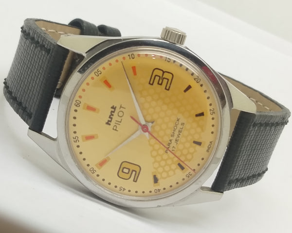 Hmt Pilot Mechanical Handwinding Movement leather Jewels Analog Dial Wrist Watch For Me