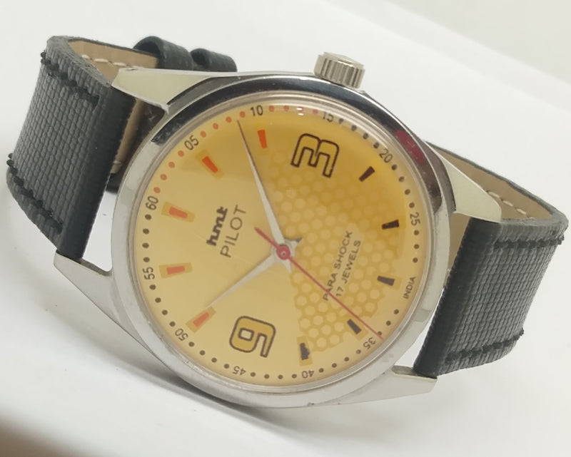 Hmt Pilot Mechanical Handwinding Movement leather Jewels Analog Dial Wrist Watch For Me