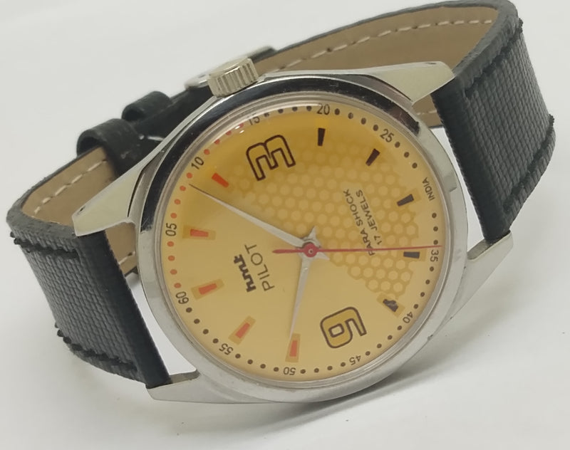 Hmt Pilot Mechanical Handwinding Movement leather Jewels Analog Dial Wrist Watch For Me