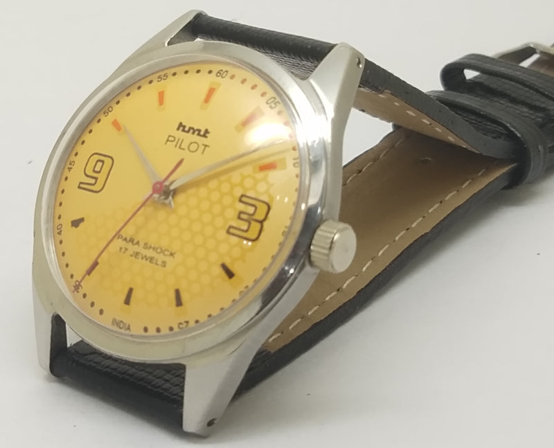 Hmt Pilot Mechanical Handwinding Movement leather Jewels Analog Dial Wrist Watch For Me