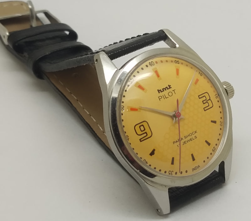 Hmt Pilot Mechanical Handwinding Movement leather Jewels Analog Dial Wrist Watch For Me