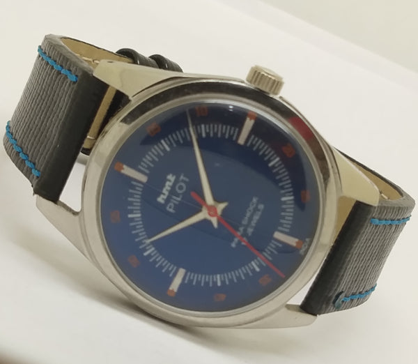 Hmt Pilot Mechanical Handwinding Movement leather Jewels Analog Dial Wrist Watch For Me