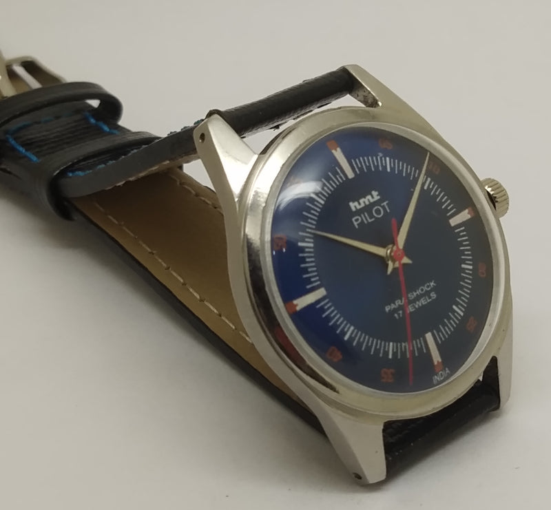 Hmt Pilot Mechanical Handwinding Movement leather Jewels Analog Dial Wrist Watch For Me