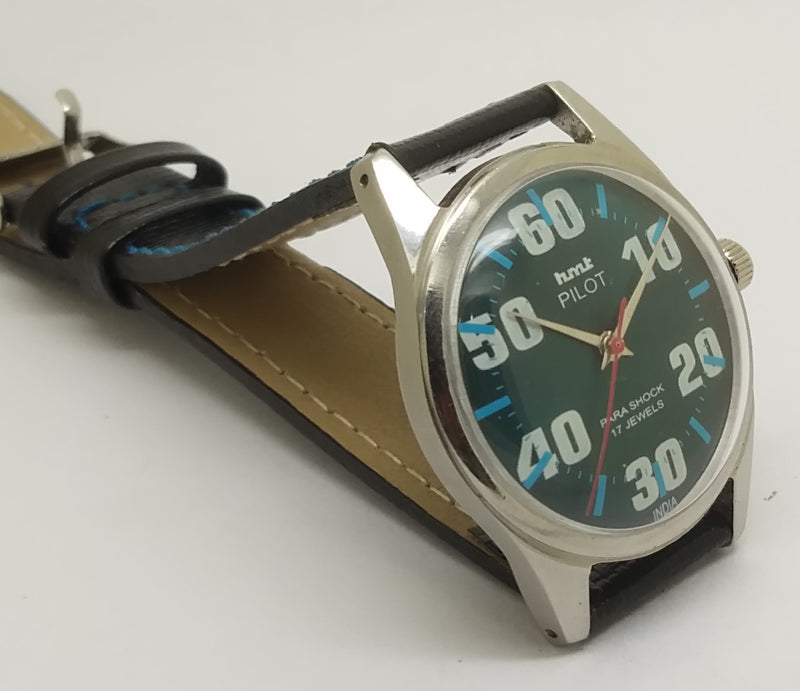 Hmt Pilot Mechanical Handwinding Movement leather Jewels Analog Dial Wrist Watch For Me