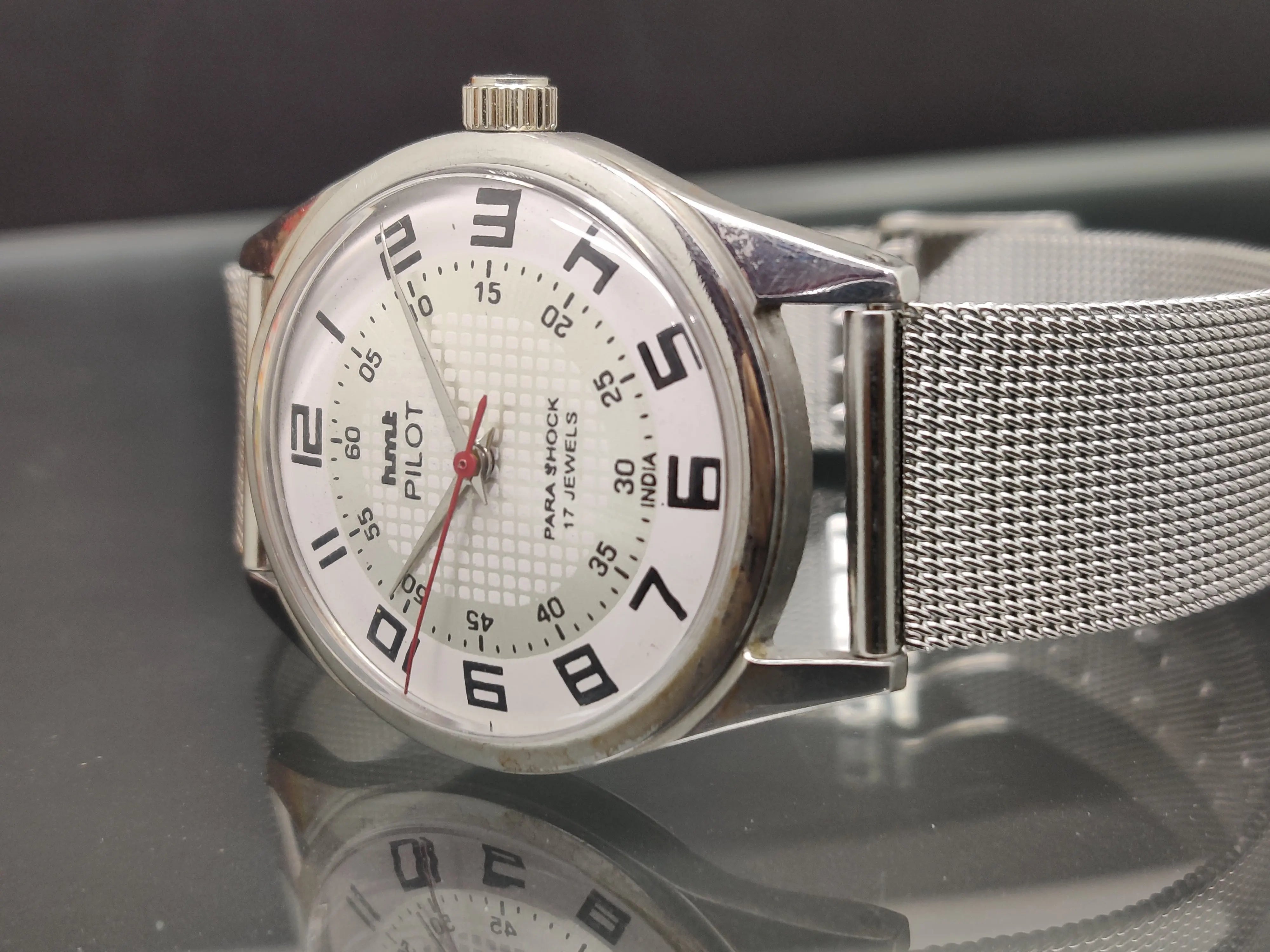 Hmt Pilot Mechanical Handwinding Movement stainless Steel Para Shock 17 Jewels Analog Dial Wrist Watch For Me - National Watches