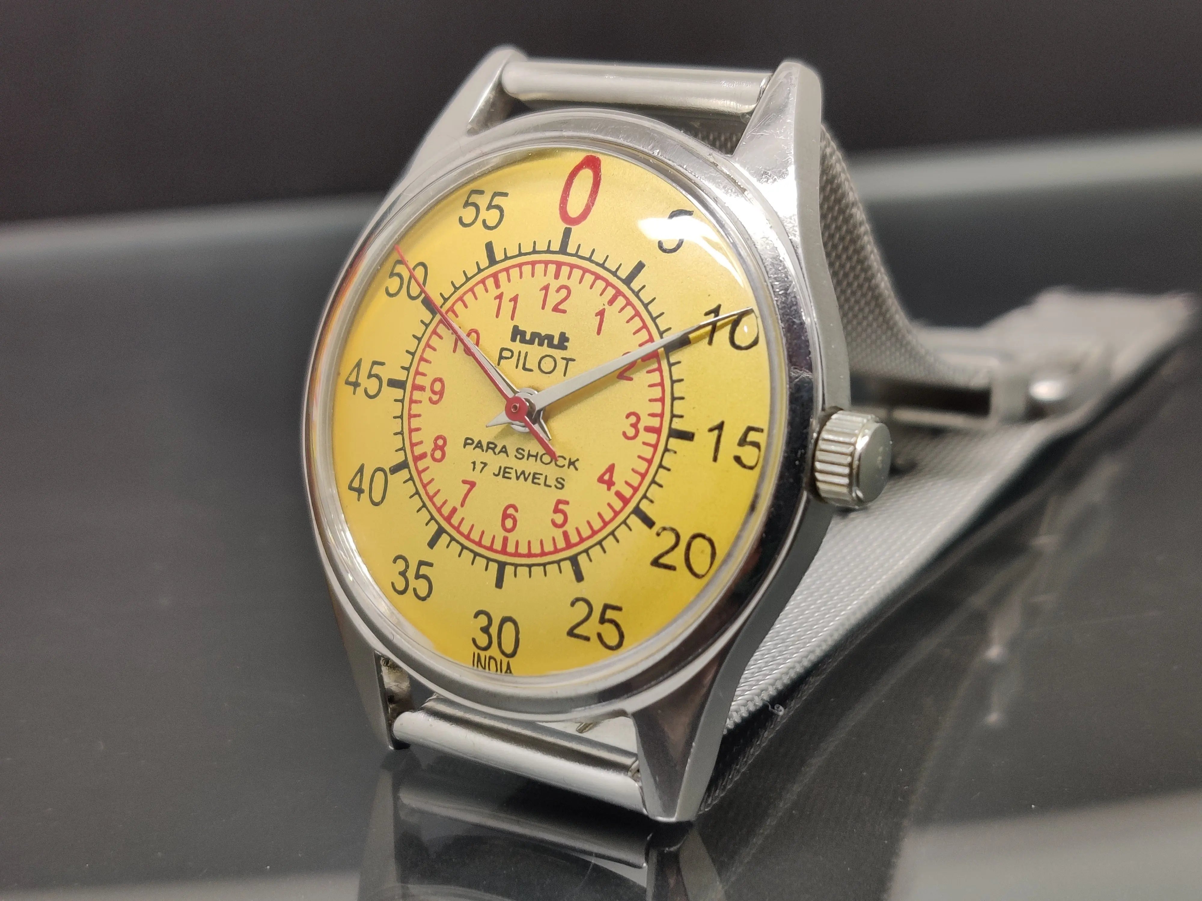 Hmt Pilot Mechanical Handwinding Movement stainless Steel Para Shock 17 Jewels Analog Dial Wrist Watch For Me - National Watches