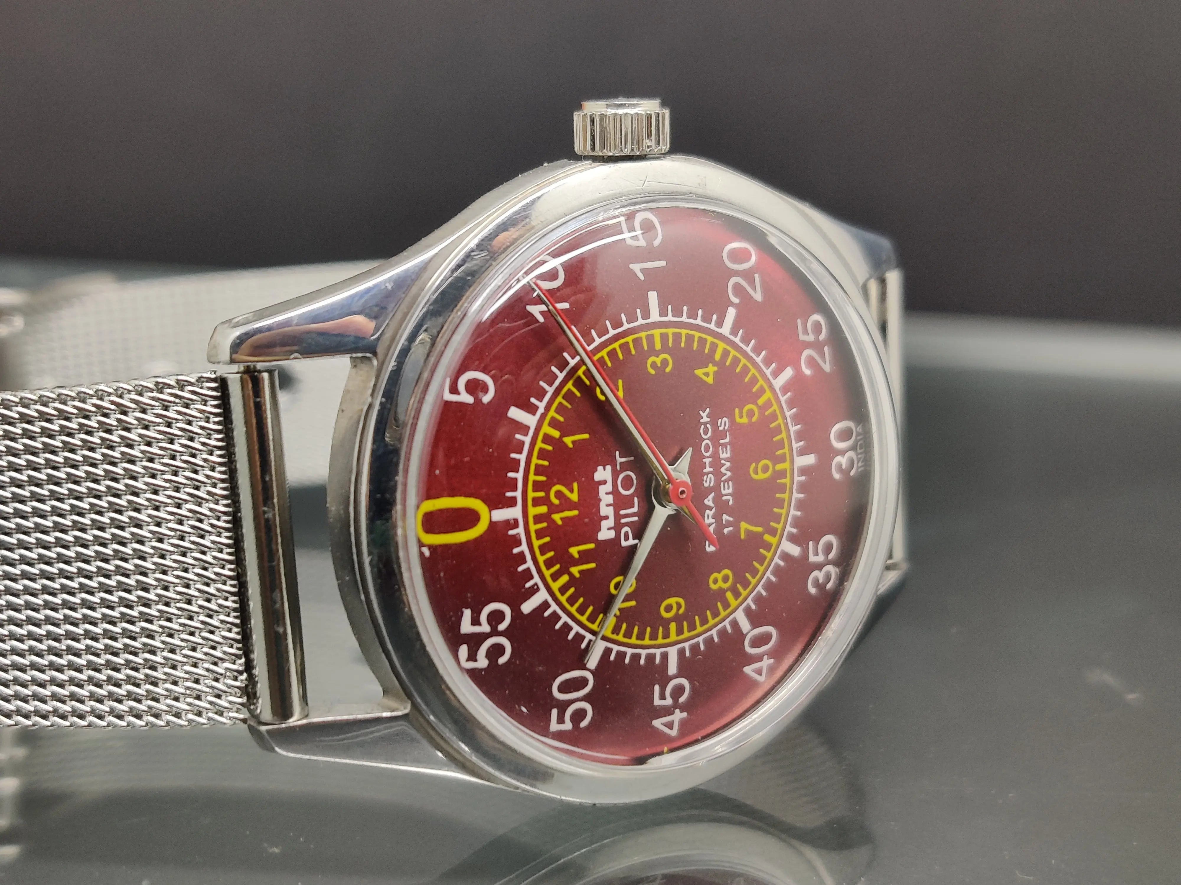 Hmt Pilot Mechanical Handwinding Movement stainless Steel Para Shock 17 Jewels Analog Dial Wrist Watch For Me - National Watches