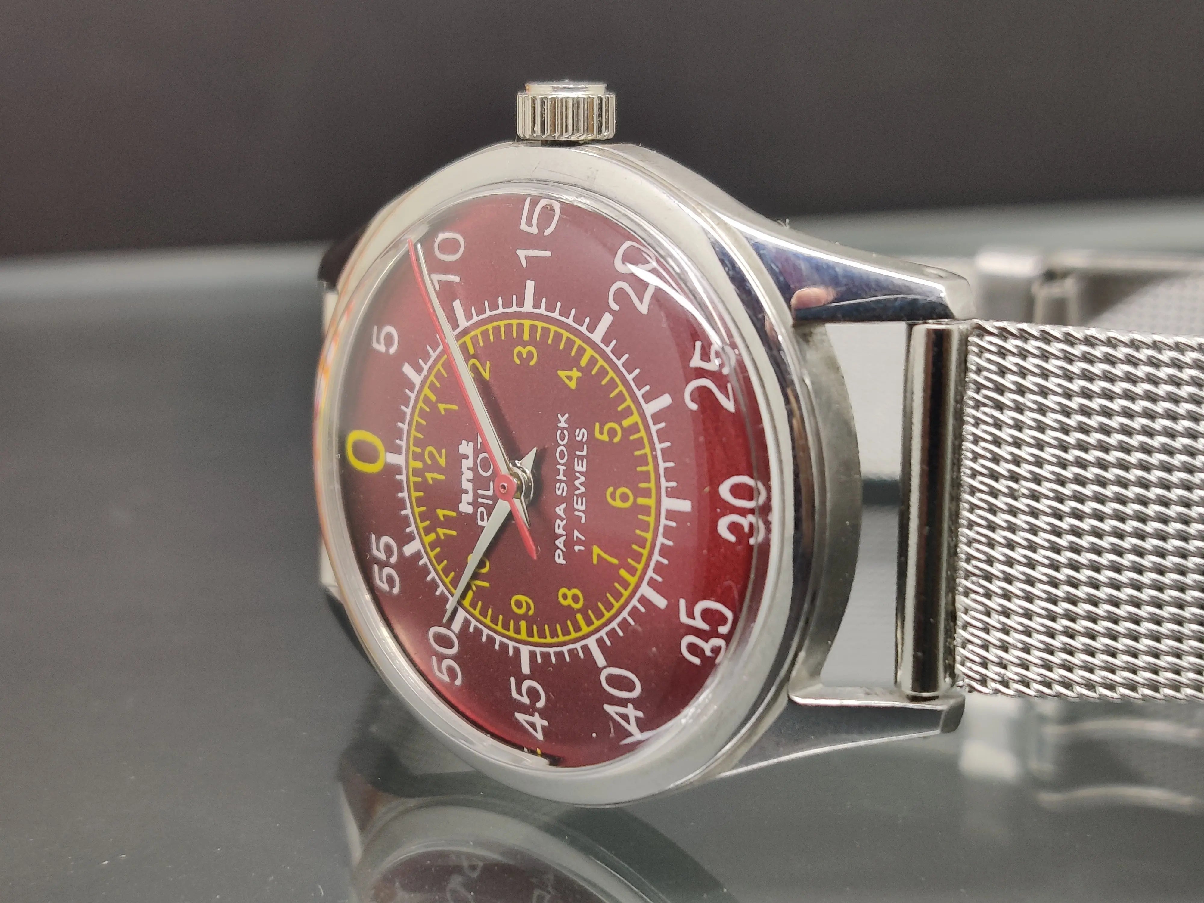Hmt Pilot Mechanical Handwinding Movement stainless Steel Para Shock 17 Jewels Analog Dial Wrist Watch For Me - National Watches