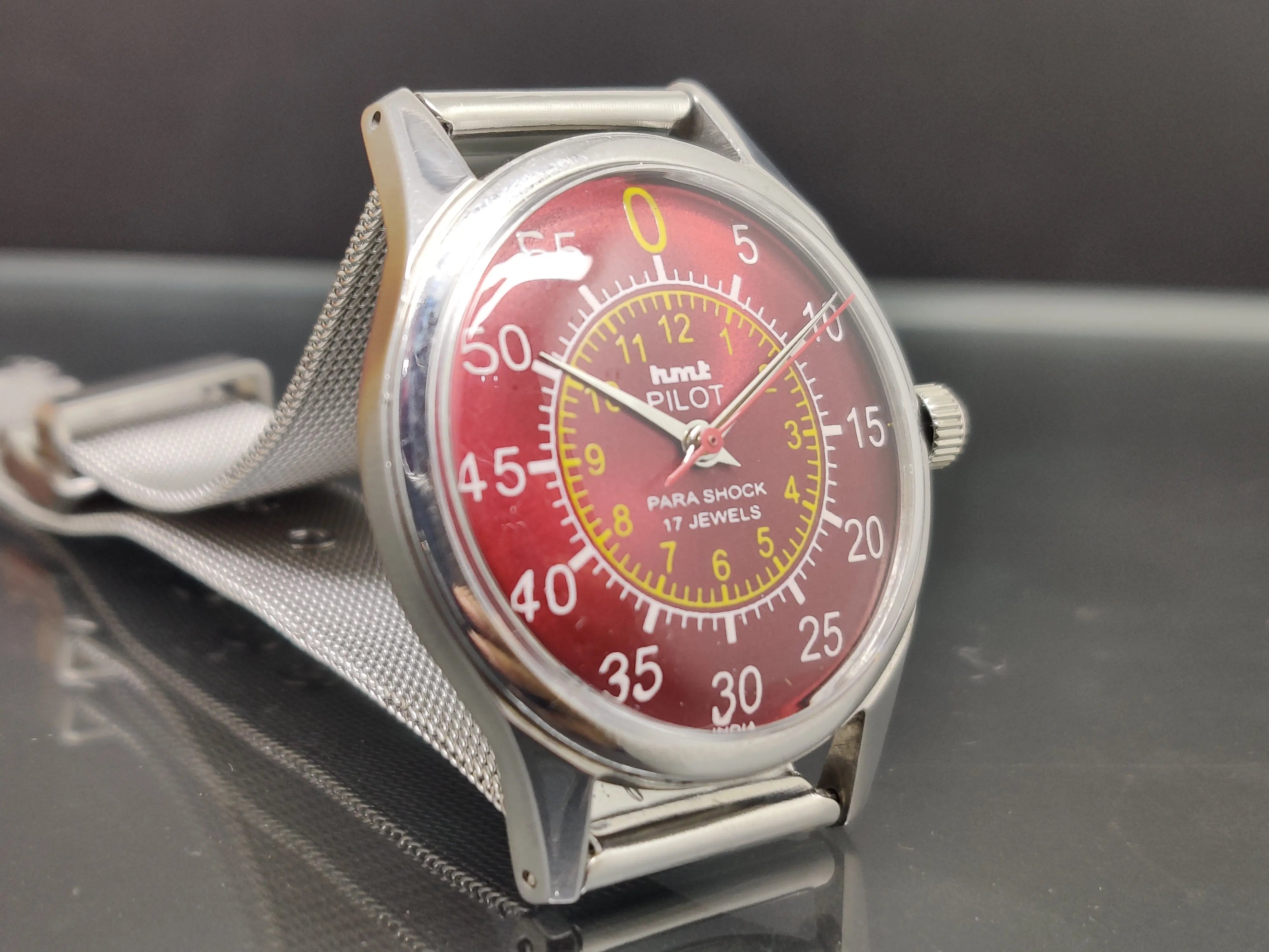 Hmt Pilot Mechanical Handwinding Movement stainless Steel Para Shock 17 Jewels Analog Dial Wrist Watch For Me - National Watches