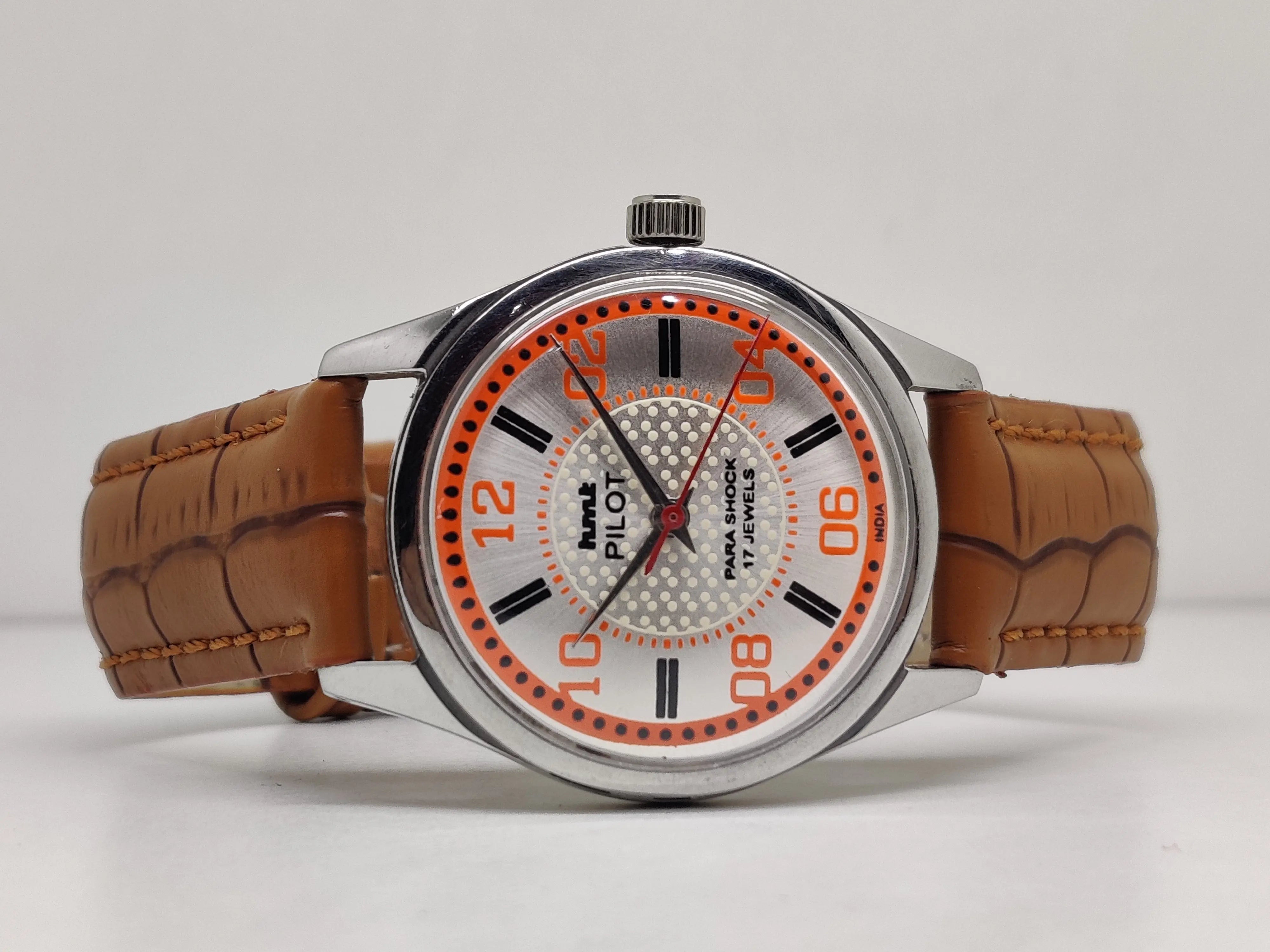 Hmt Pilot Mechanical Handwinding Movement leather Jewels Analog Dial Wrist Watch For Me - National Watches