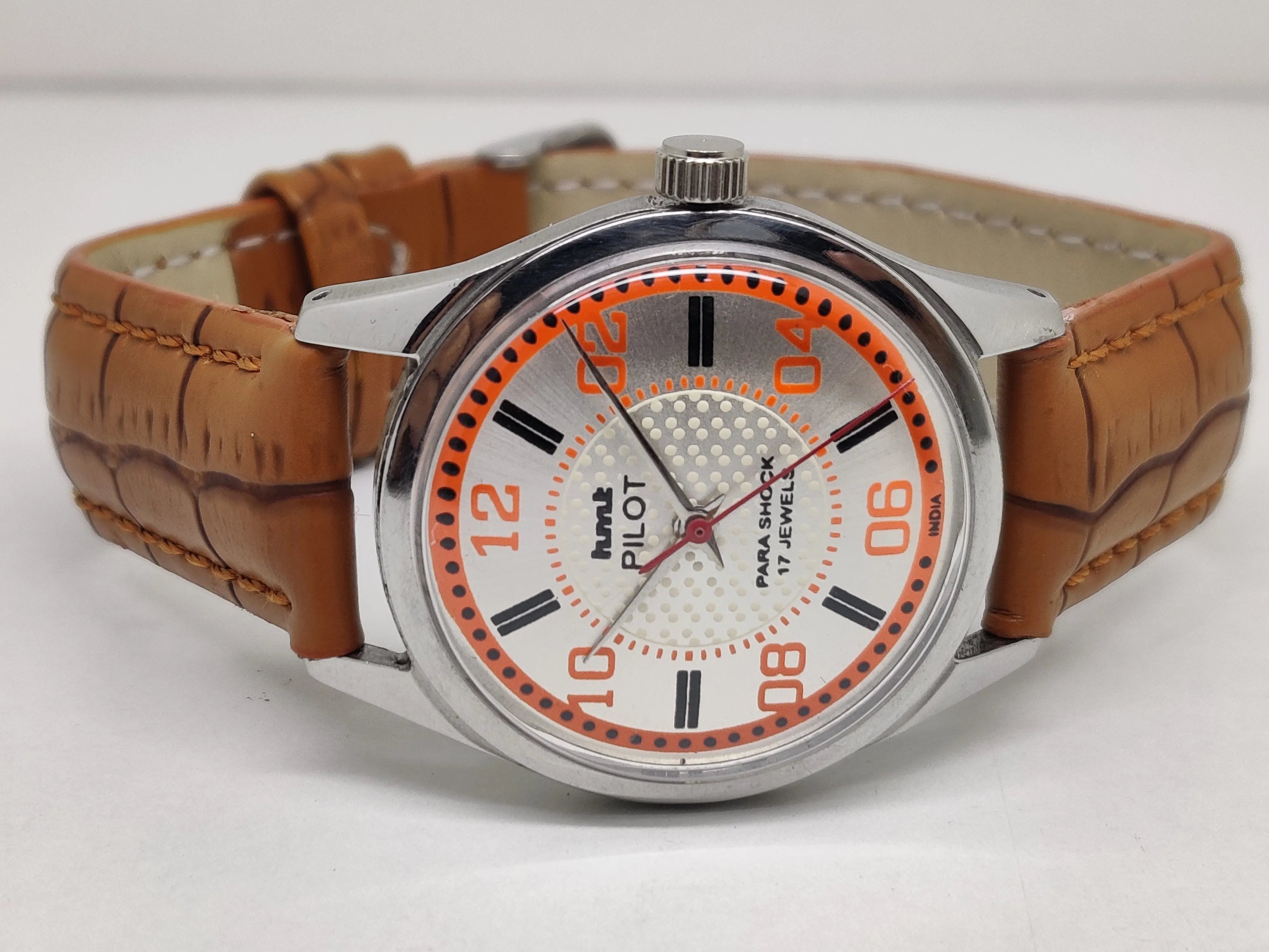 Hmt Pilot Mechanical Handwinding Movement leather Jewels Analog Dial Wrist Watch For Me - National Watches