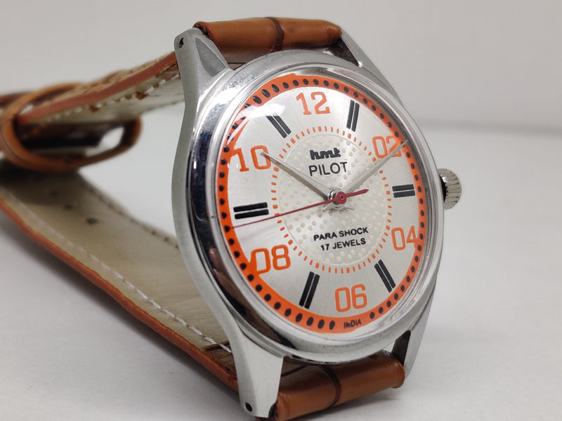 Hmt Pilot Mechanical Handwinding Movement leather Jewels Analog Dial Wrist Watch For Me