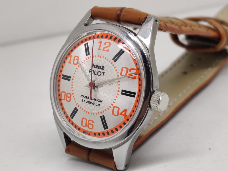 Hmt Pilot Mechanical Handwinding Movement leather Jewels Analog Dial Wrist Watch For Me
