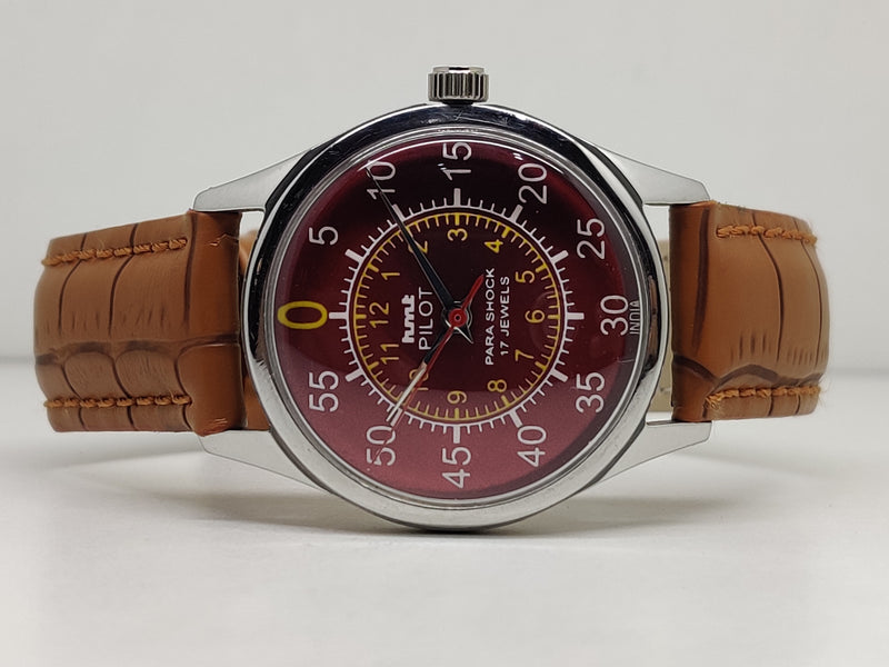 Hmt Pilot Mechanical Handwinding Movement leather Jewels Analog Dial Wrist Watch For Me