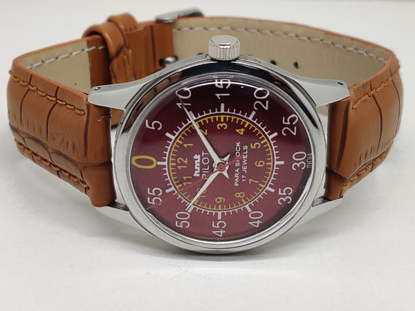 Hmt Pilot Mechanical Handwinding Movement leather Jewels Analog Dial Wrist Watch For Me