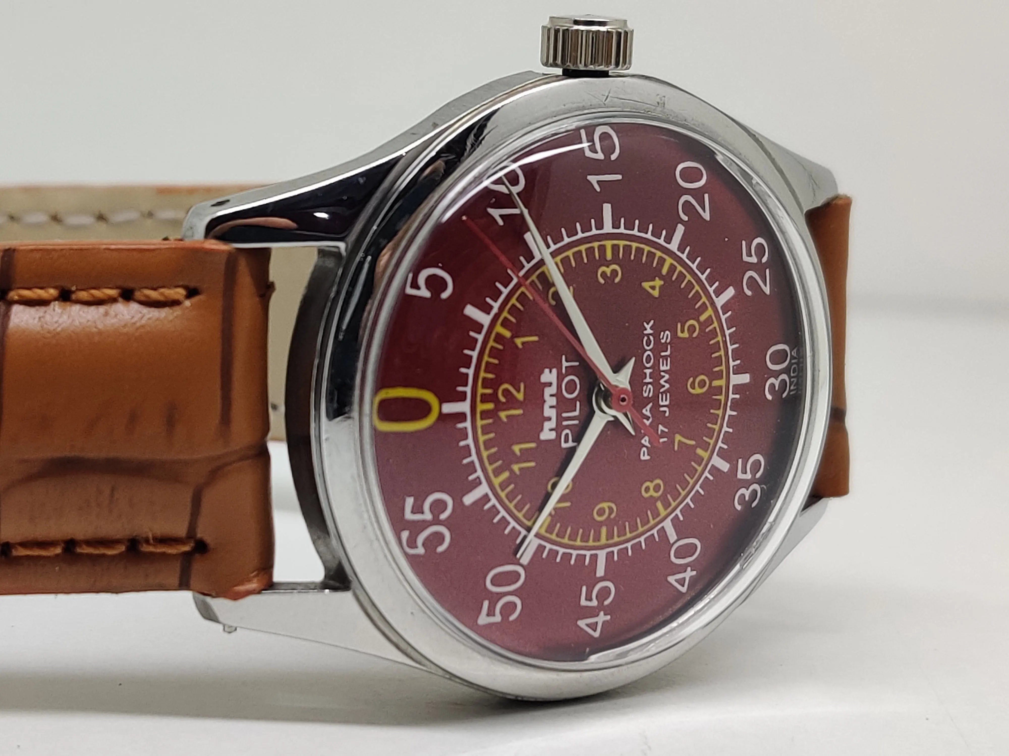 Hmt Pilot Mechanical Handwinding Movement leather Jewels Analog Dial Wrist Watch For Me - National Watches