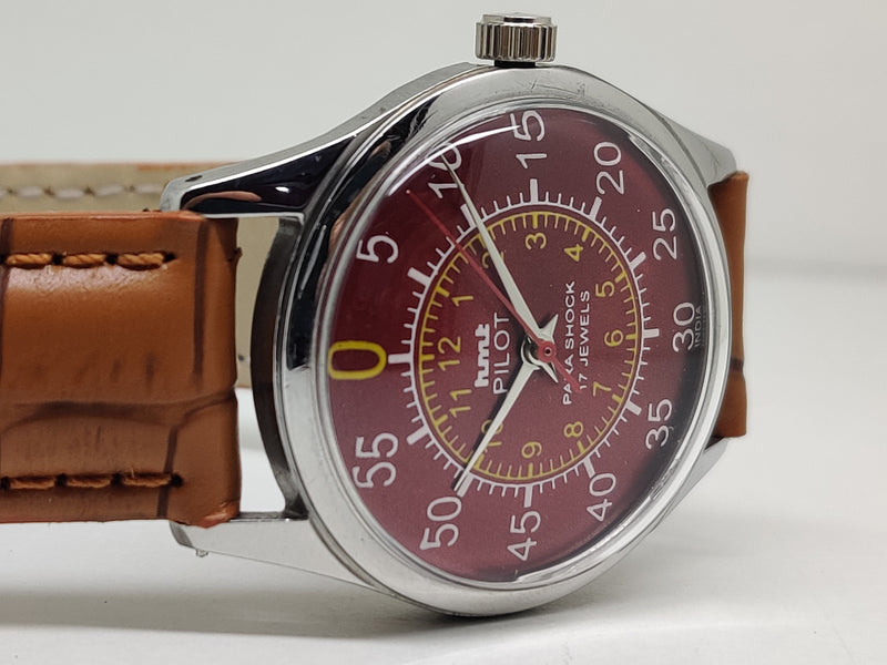 Hmt Pilot Mechanical Handwinding Movement leather Jewels Analog Dial Wrist Watch For Me