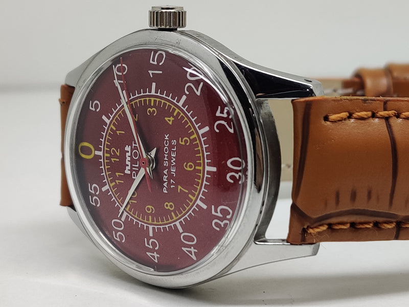 Hmt Pilot Mechanical Handwinding Movement leather Jewels Analog Dial Wrist Watch For Me