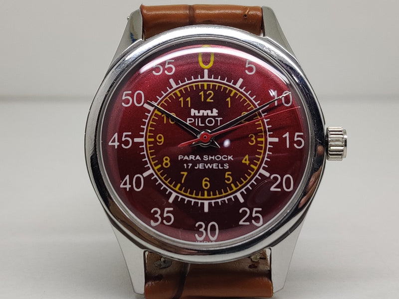 Hmt Pilot Mechanical Handwinding Movement leather Jewels Analog Dial Wrist Watch For Me