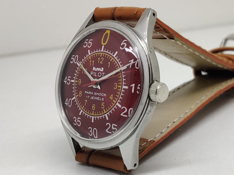 Hmt Pilot Mechanical Handwinding Movement leather Jewels Analog Dial Wrist Watch For Me