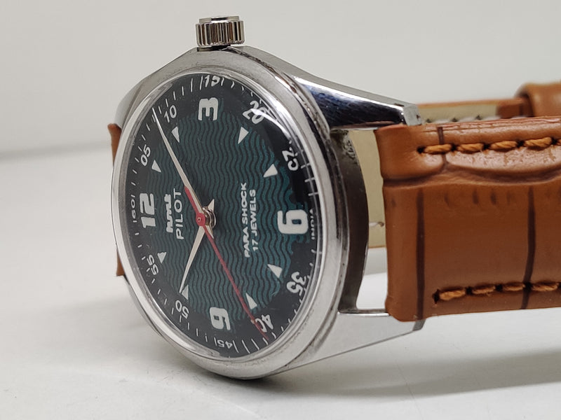 Hmt Pilot Mechanical Handwinding Movement leather Jewels Analog Dial Wrist Watch For Me