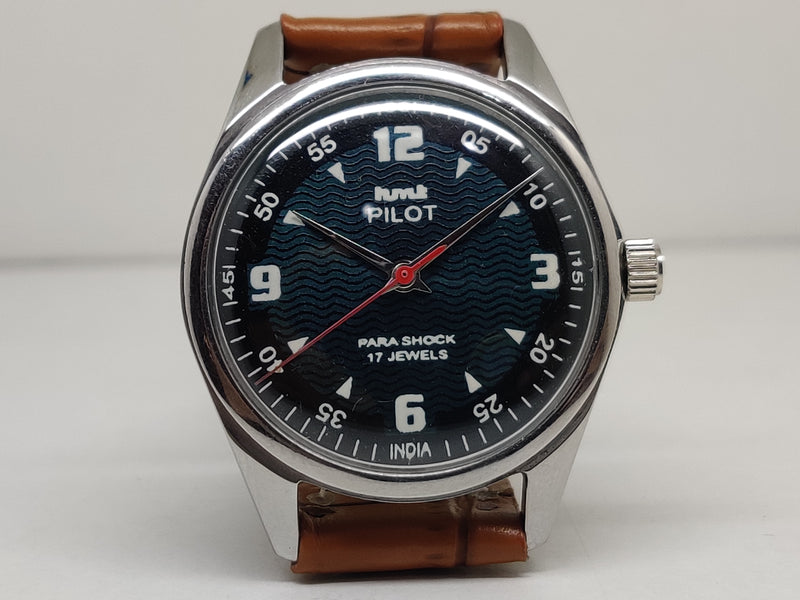Hmt Pilot Mechanical Handwinding Movement leather Jewels Analog Dial Wrist Watch For Me