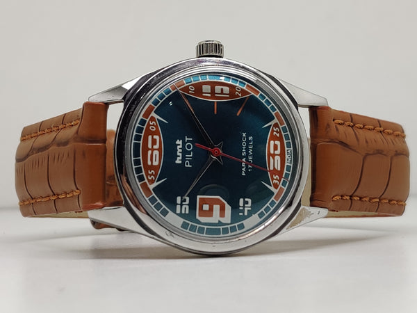 Hmt Pilot Mechanical Handwinding Movement leather Jewels Analog Dial Wrist Watch For Me