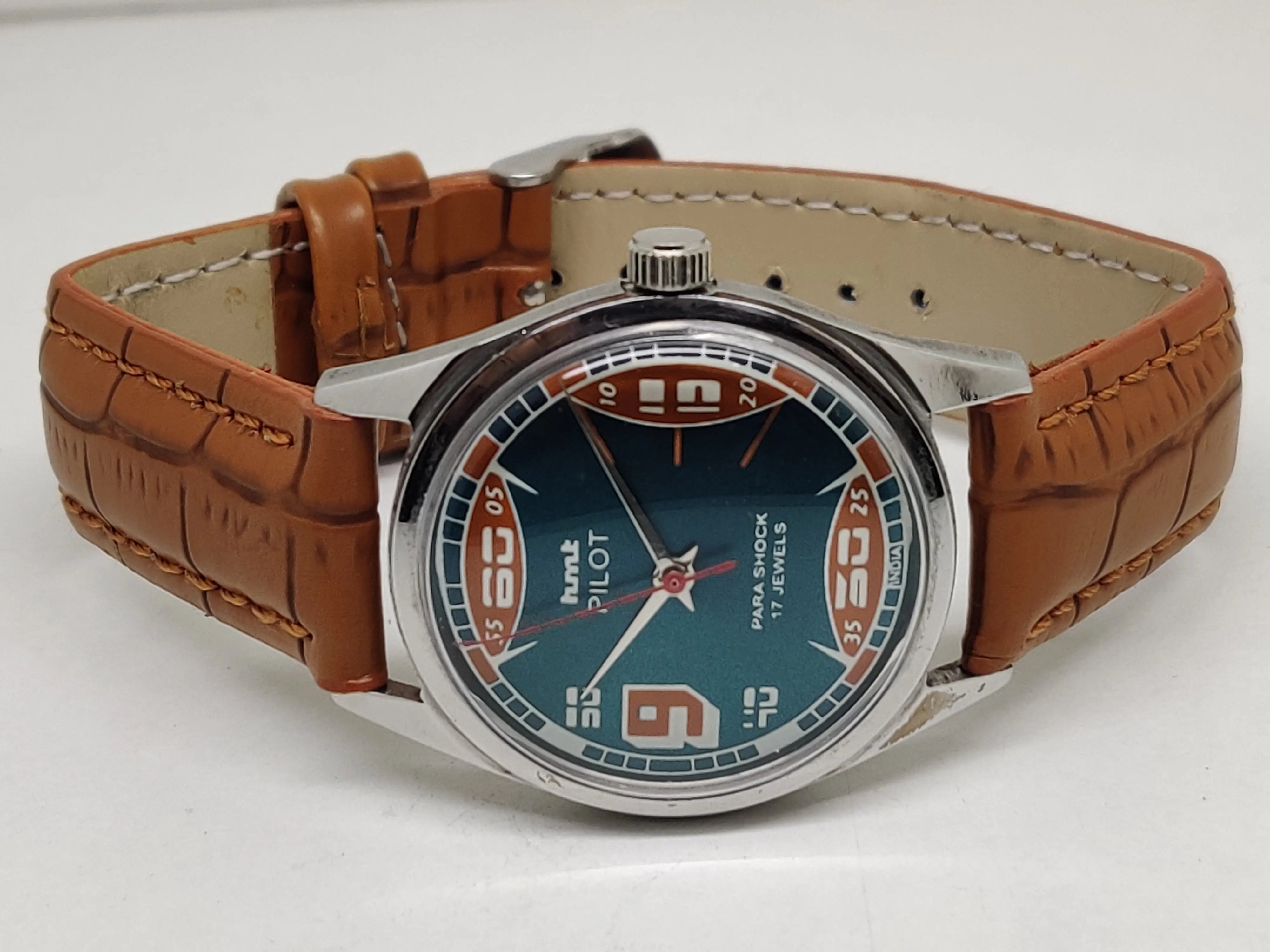 Hmt Pilot Mechanical Handwinding Movement leather Jewels Analog Dial Wrist Watch For Me - National Watches