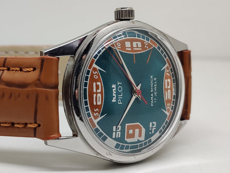 Hmt Pilot Mechanical Handwinding Movement leather Jewels Analog Dial Wrist Watch For Me