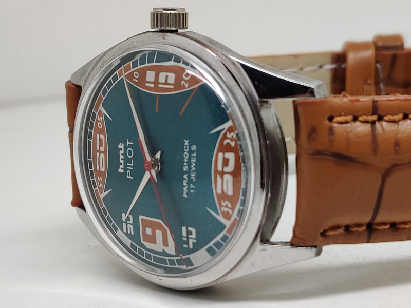 Hmt Pilot Mechanical Handwinding Movement leather Jewels Analog Dial Wrist Watch For Me