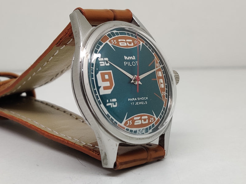 Hmt Pilot Mechanical Handwinding Movement leather Jewels Analog Dial Wrist Watch For Me