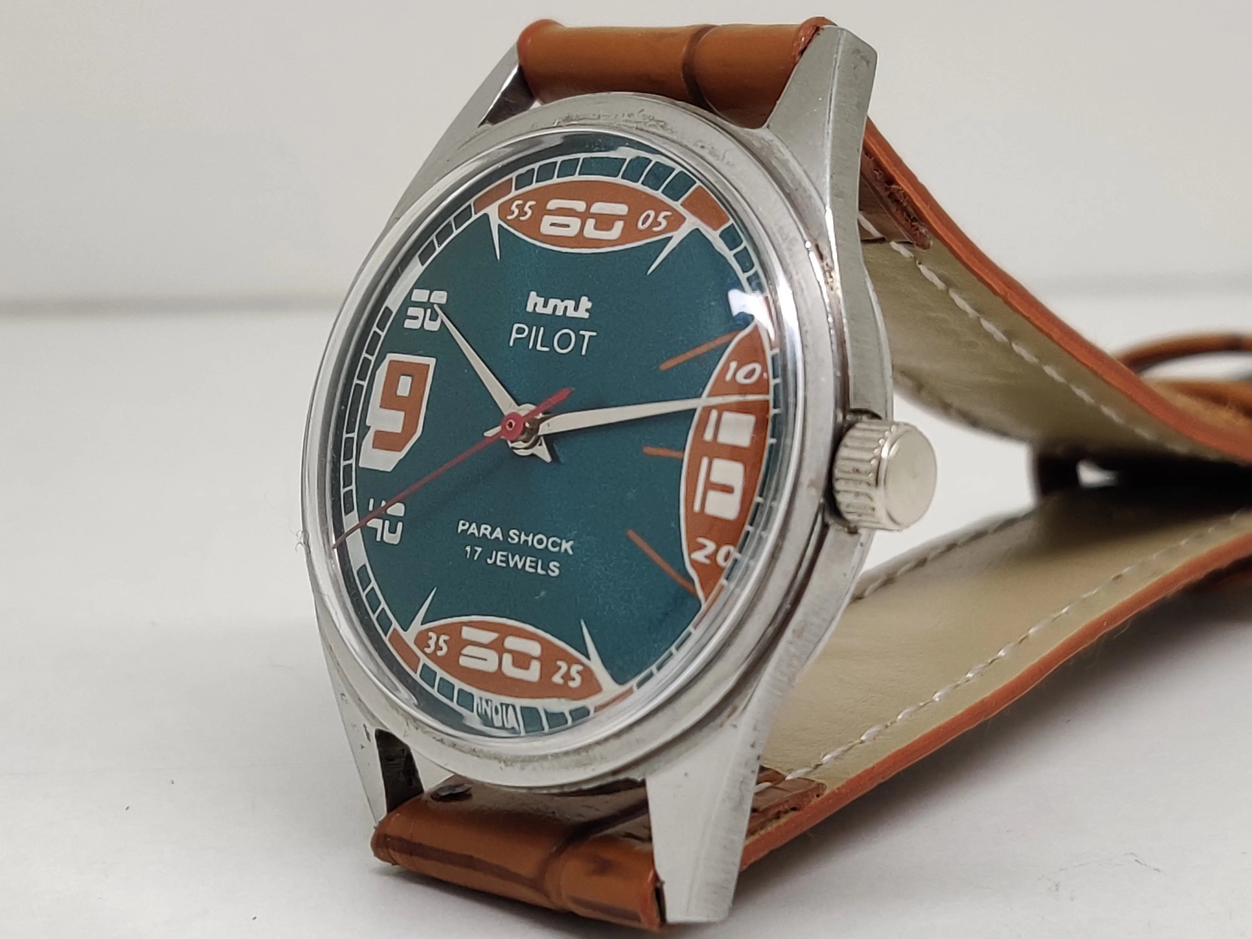 Hmt Pilot Mechanical Handwinding Movement leather Jewels Analog Dial Wrist Watch For Me - National Watches