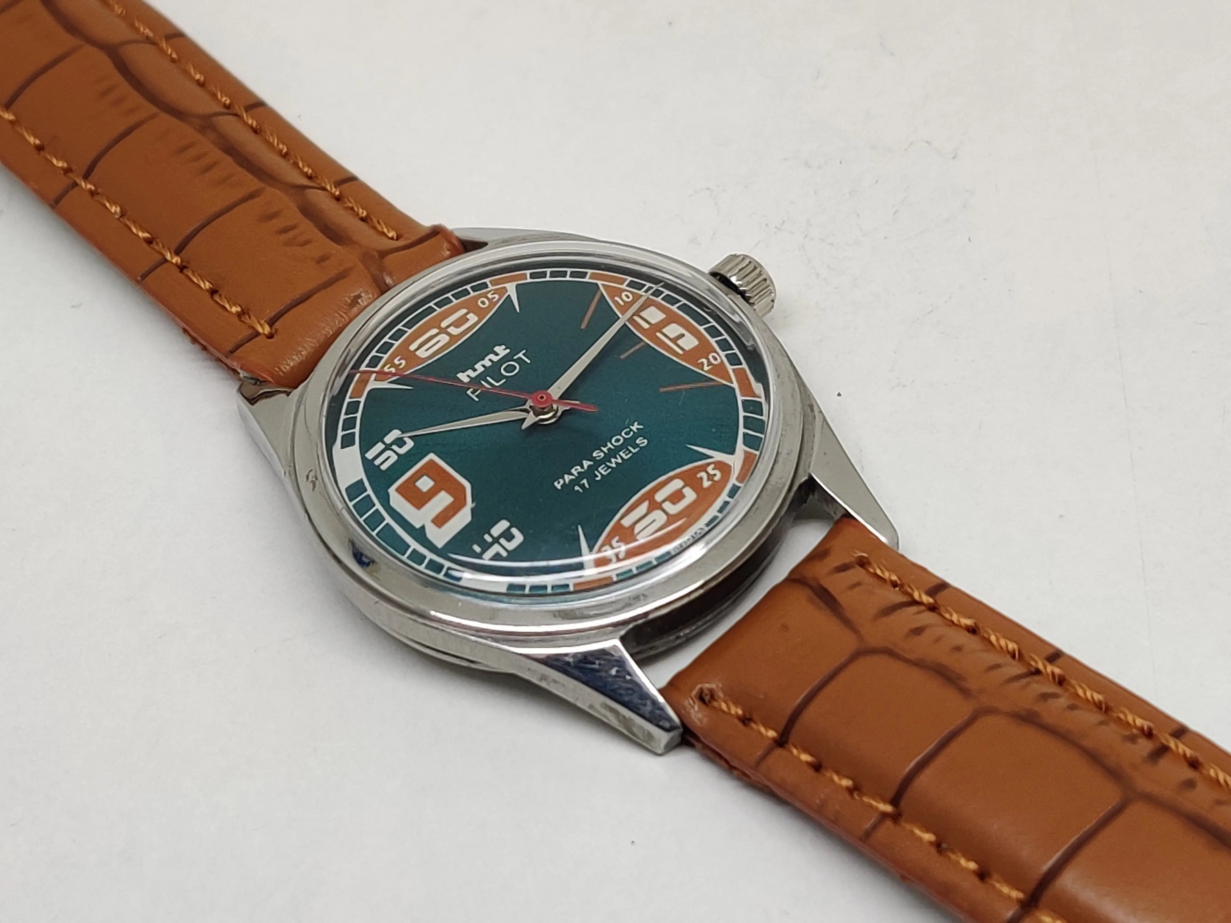 Hmt Pilot Mechanical Handwinding Movement leather Jewels Analog Dial Wrist Watch For Me - National Watches