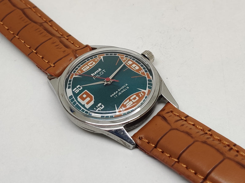 Hmt Pilot Mechanical Handwinding Movement leather Jewels Analog Dial Wrist Watch For Me