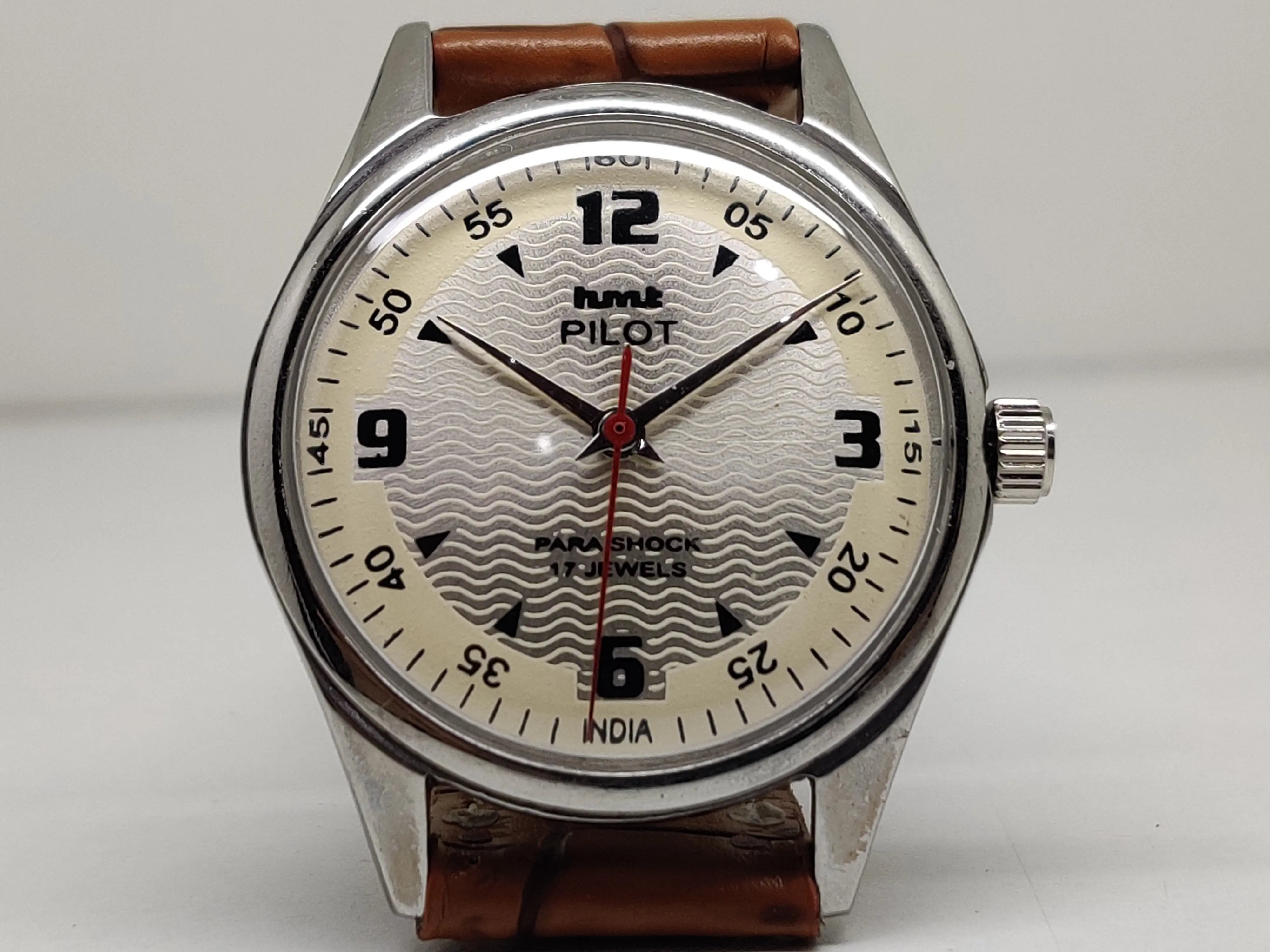 Hmt Pilot Mechanical Handwinding Movement leather Jewels Analog Dial Wrist Watch For Me - National Watches
