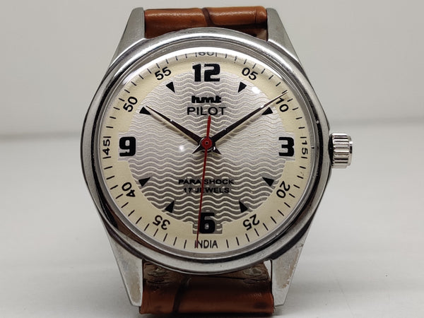 Hmt Pilot Mechanical Handwinding Movement leather Jewels Analog Dial Wrist Watch For Me