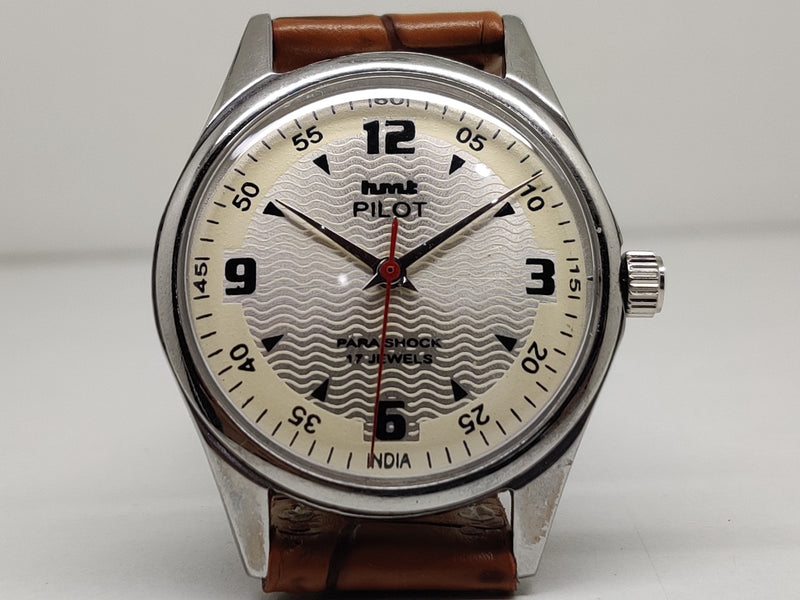 Hmt Pilot Mechanical Handwinding Movement leather Jewels Analog Dial Wrist Watch For Me