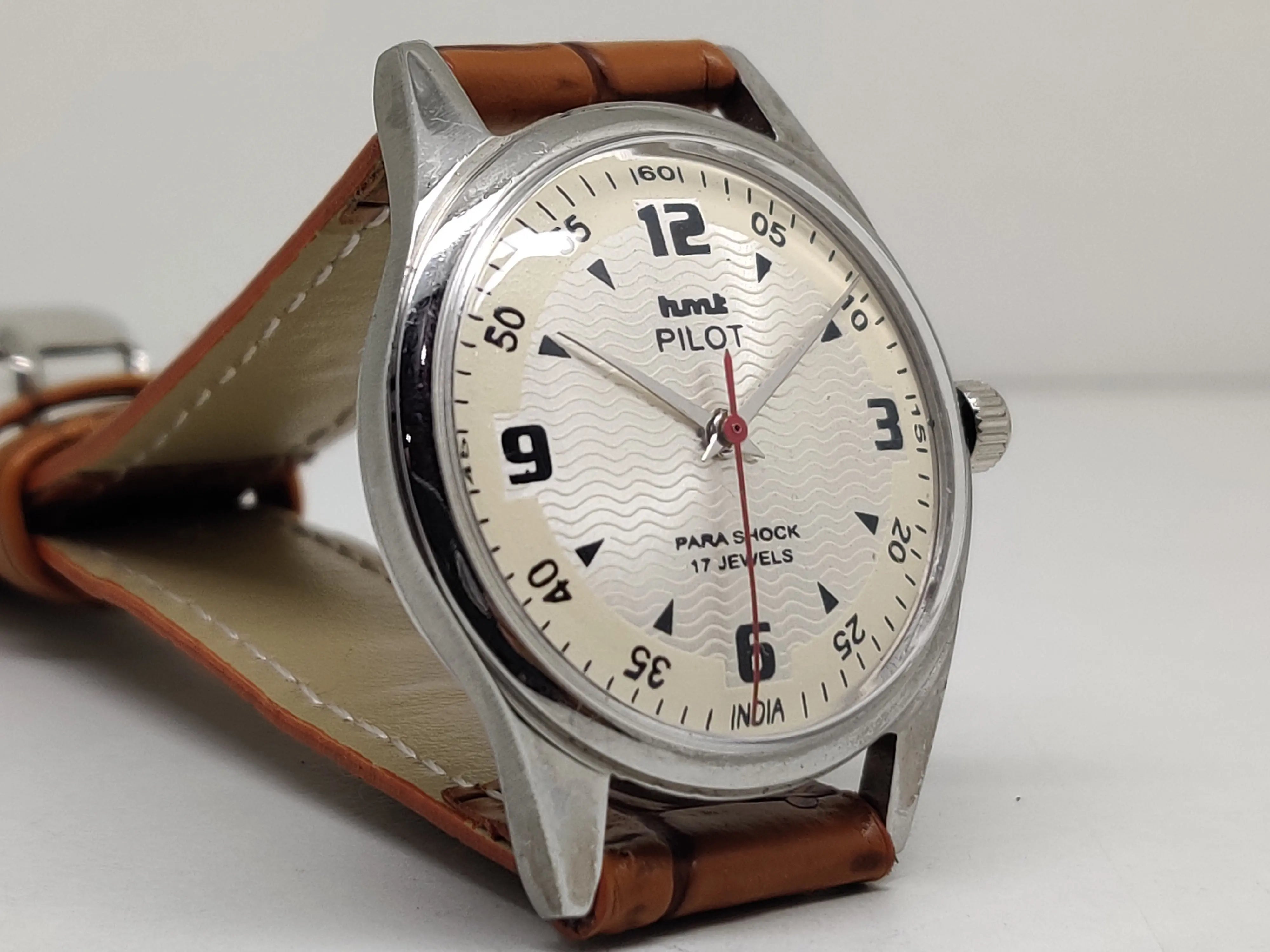 Hmt Pilot Mechanical Handwinding Movement leather Jewels Analog Dial Wrist Watch For Me - National Watches