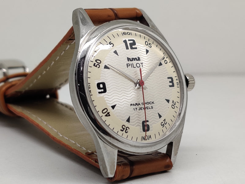 Hmt Pilot Mechanical Handwinding Movement leather Jewels Analog Dial Wrist Watch For Me