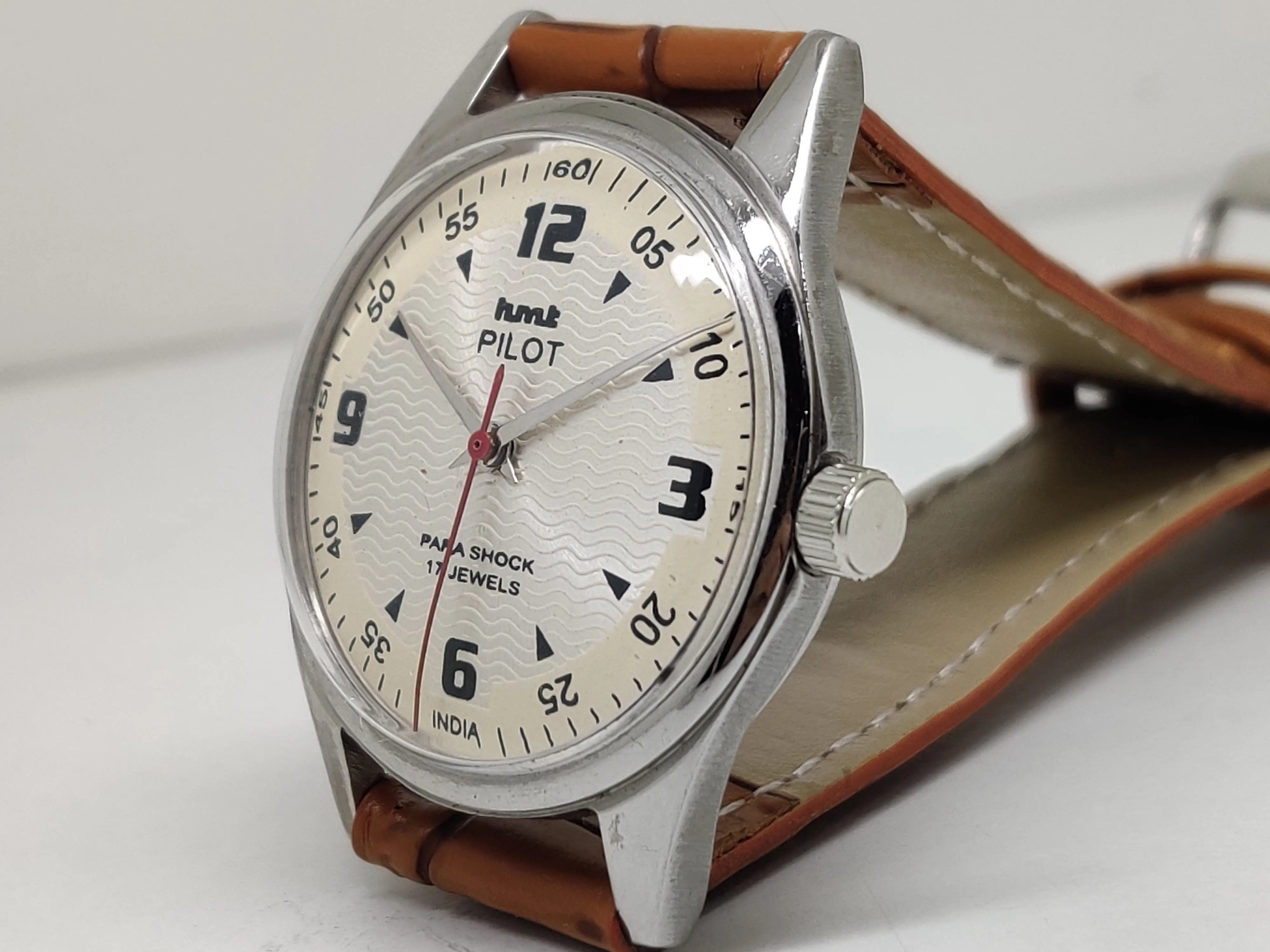 Hmt Pilot Mechanical Handwinding Movement leather Jewels Analog Dial Wrist Watch For Me - National Watches