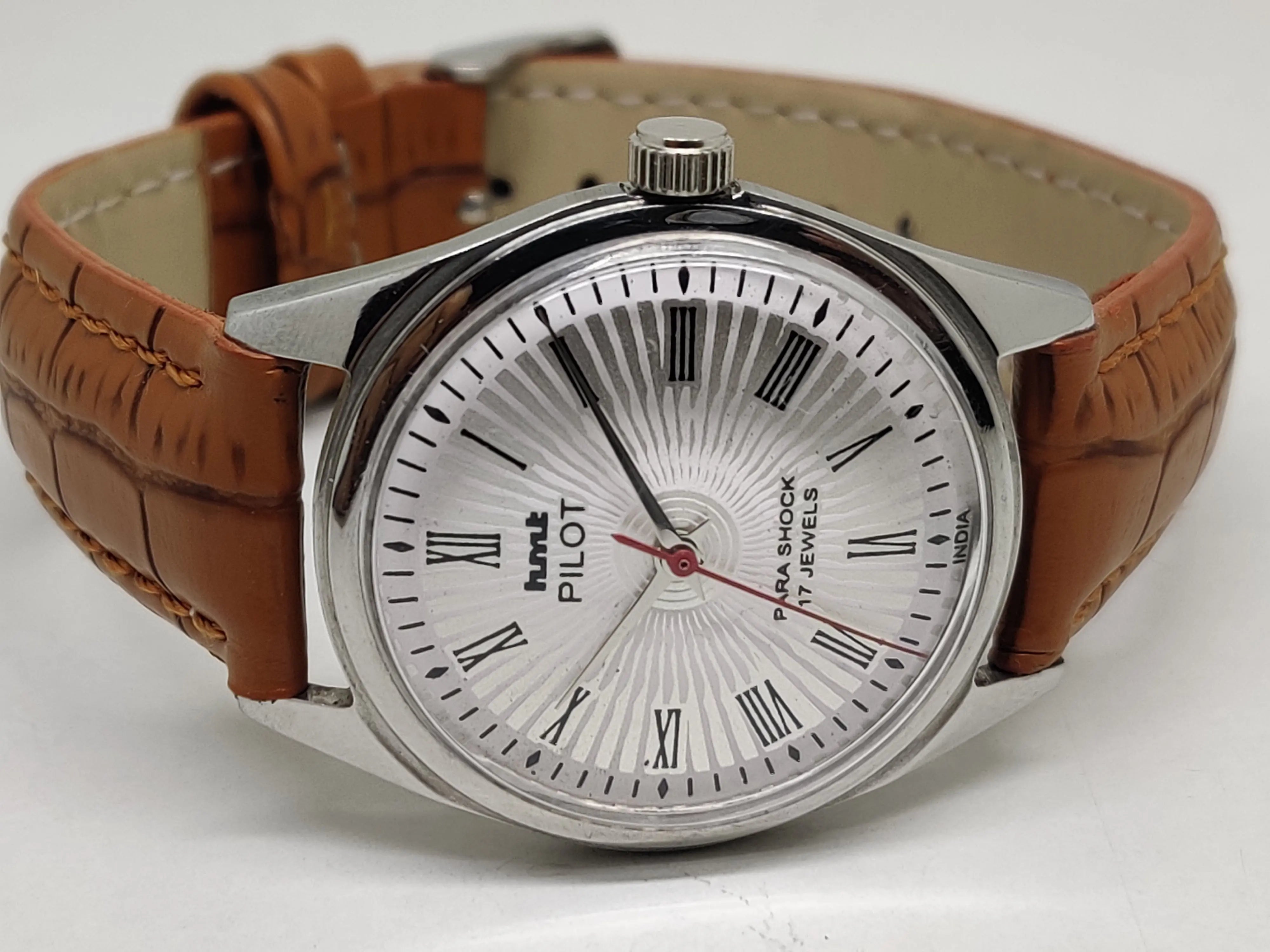 Hmt Pilot Mechanical Handwinding Movement leather Jewels Analog Dial Wrist Watch For Me - National Watches