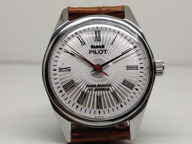 Hmt Pilot Mechanical Handwinding Movement leather Jewels Analog Dial Wrist Watch For Me