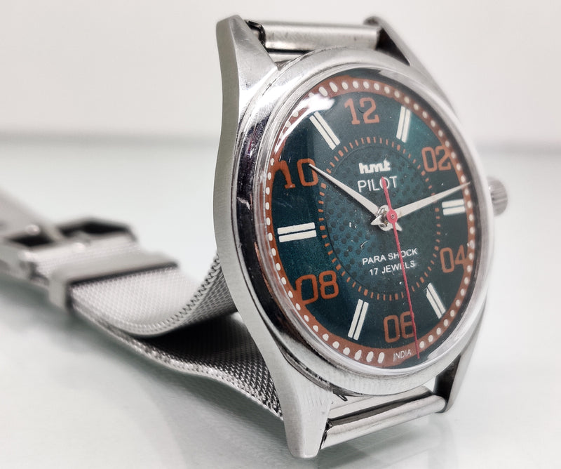 Hmt Pilot Mechanical Handwinding Movement stainless Steel Para Shock 17 Jewels Analog Dial Wrist Watch For Men