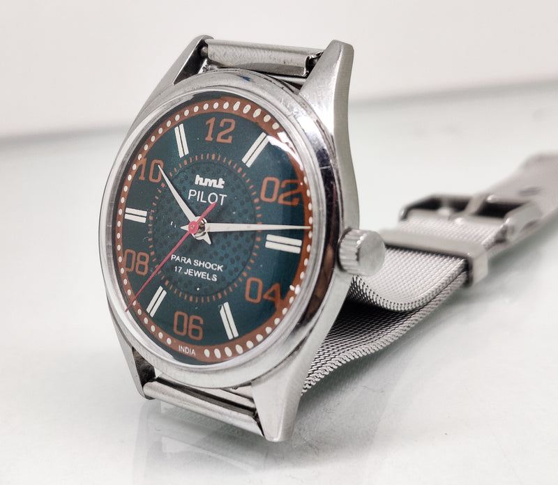 Hmt Pilot Mechanical Handwinding Movement stainless Steel Para Shock 17 Jewels Analog Dial Wrist Watch For Men
