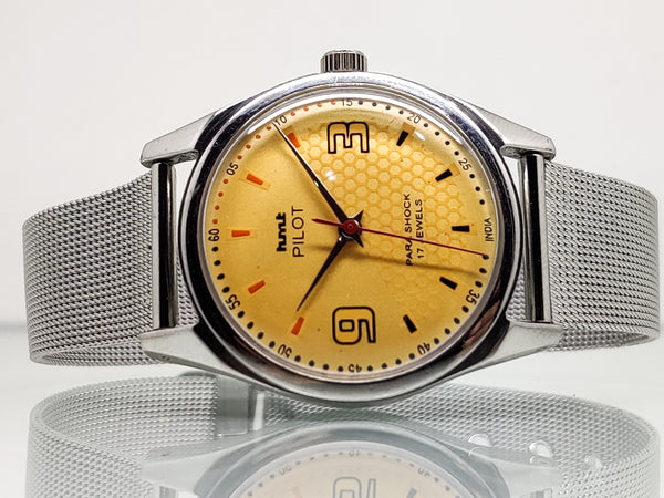 Hmt Pilot Mechanical Handwinding Movement stainless Steel Para Shock 17 Jewels Analog Dial Wrist Watch For Men