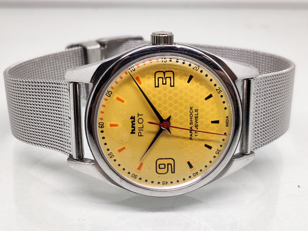 Hmt Pilot Mechanical Handwinding Movement stainless Steel Para Shock 17 Jewels Analog Dial Wrist Watch For Men