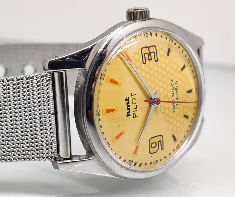 Hmt Pilot Mechanical Handwinding Movement stainless Steel Para Shock 17 Jewels Analog Dial Wrist Watch For Men
