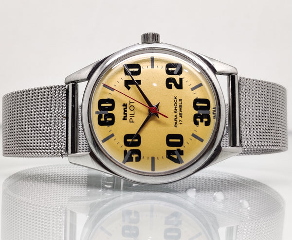 Hmt Pilot Mechanical Handwinding Movement stainless Steel Para Shock 17 Jewels Analog Dial Wrist Watch For Men