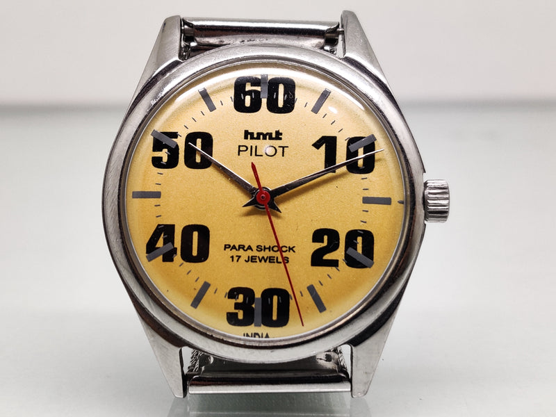 Hmt Pilot Mechanical Handwinding Movement stainless Steel Para Shock 17 Jewels Analog Dial Wrist Watch For Men