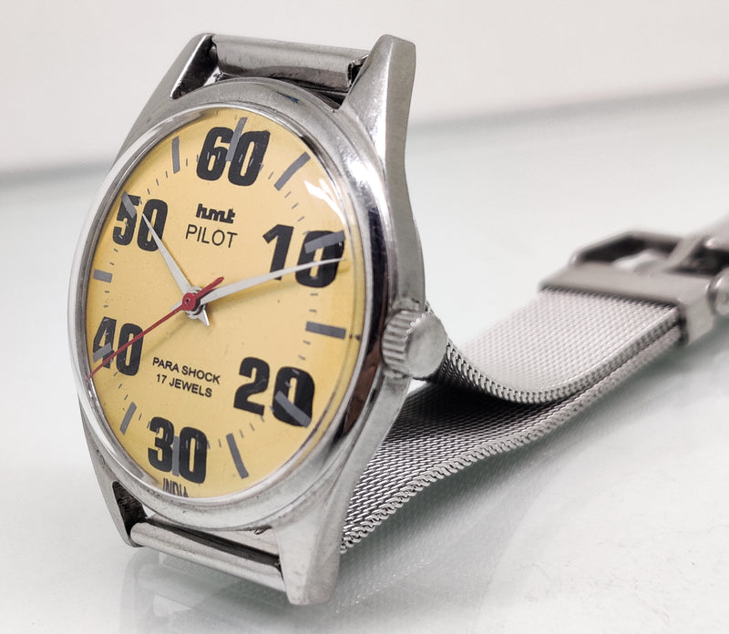 Hmt Pilot Mechanical Handwinding Movement stainless Steel Para Shock 17 Jewels Analog Dial Wrist Watch For Men